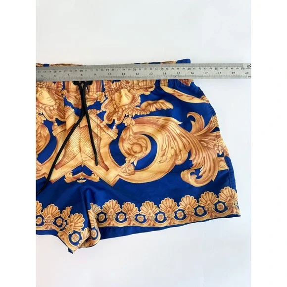 Authentic Versace Gold Baroque Heritage Print Swim Trunks Royal Blue Men's Sz M - Picture 10 of 11